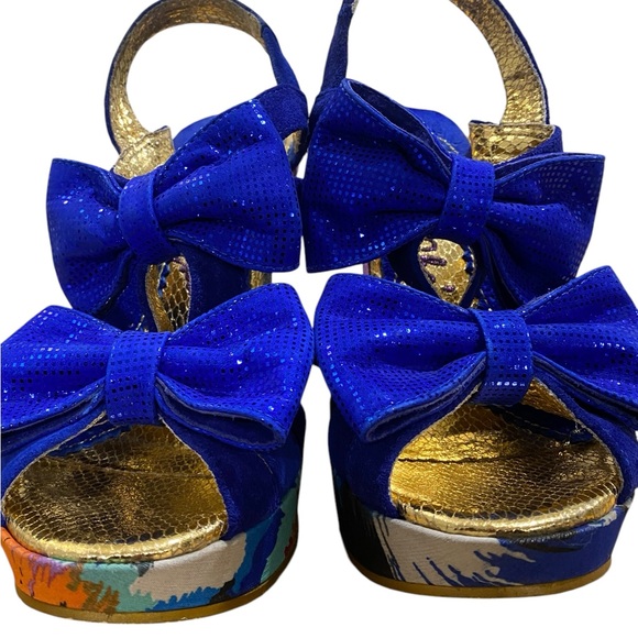 Irregular Choice Royal Blue and Gold Bow Heels - Picture 7 of 10